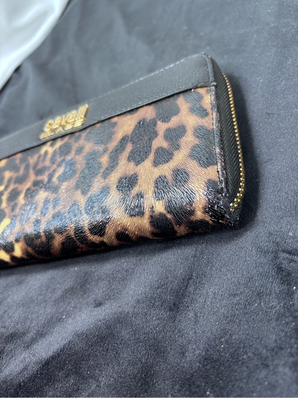 Cavalli Class Leopard Print Zip Around Wallet Black Pebbled Leather Animal Print - Picture 8 of 10